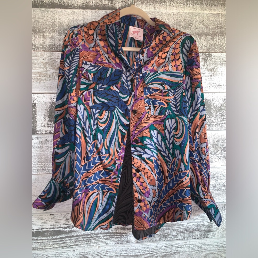 Banjanan Cora botanical button up shirt women’s size M made in India